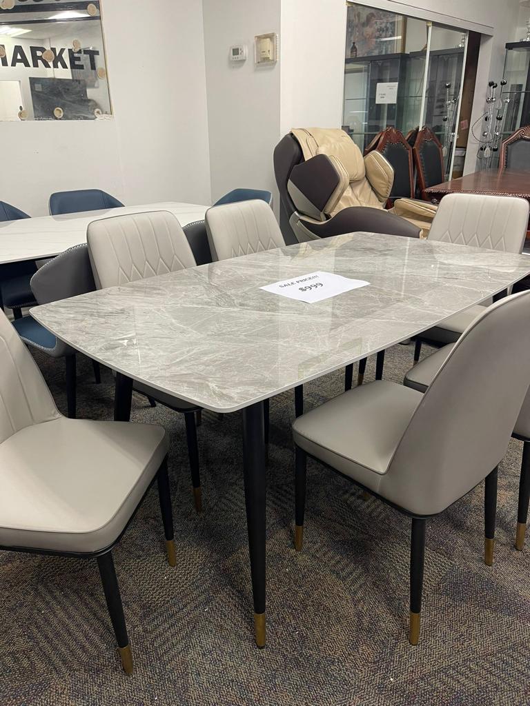 DT-19 Ceramic Dining Table Set (6 Seater with grey chairs)