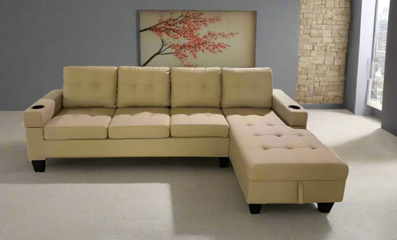 COZY 4 Seater Leather Couch (Beige)