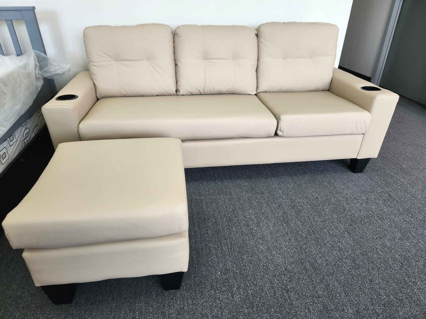 COZY 3 Seater Leather Couch (Beige)