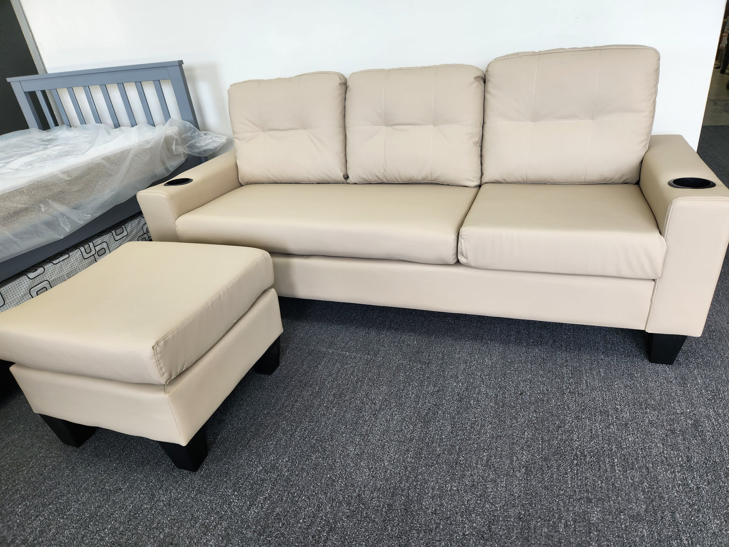 COZY 3 Seater Leather Couch (Beige)