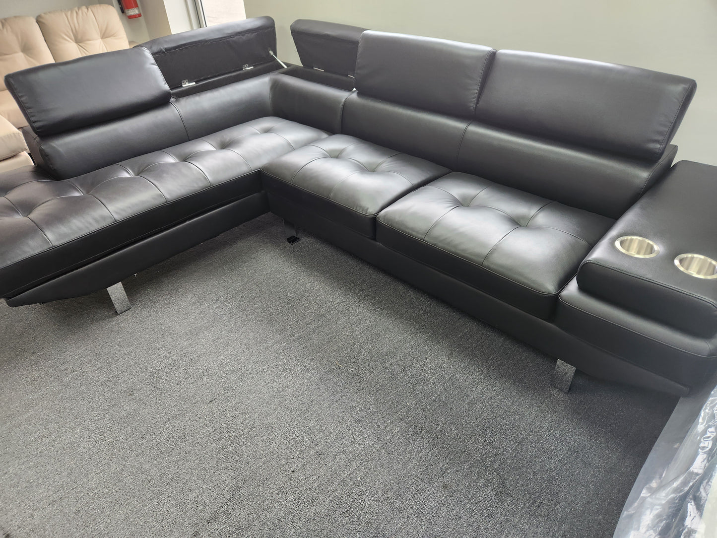 Vegas Sectional 5 Seater PU (Black)