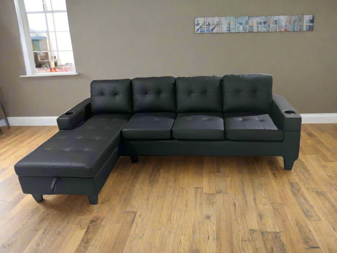 COZY 4 Seater Leather Couch (Black)