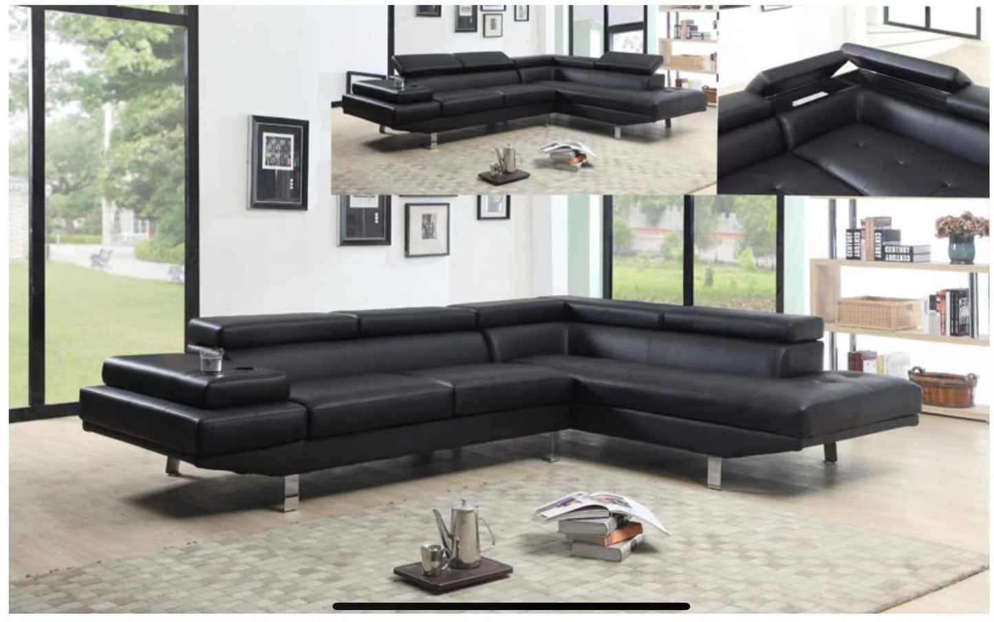 Vegas Sectional 5 Seater PU (Black)