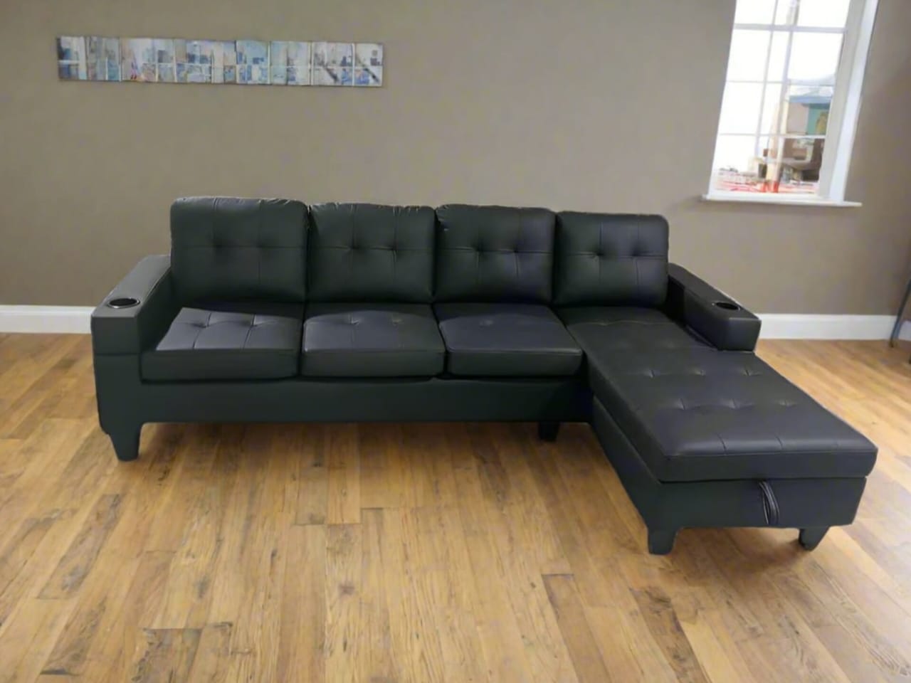 COZY 4 Seater Leather Couch (Black)