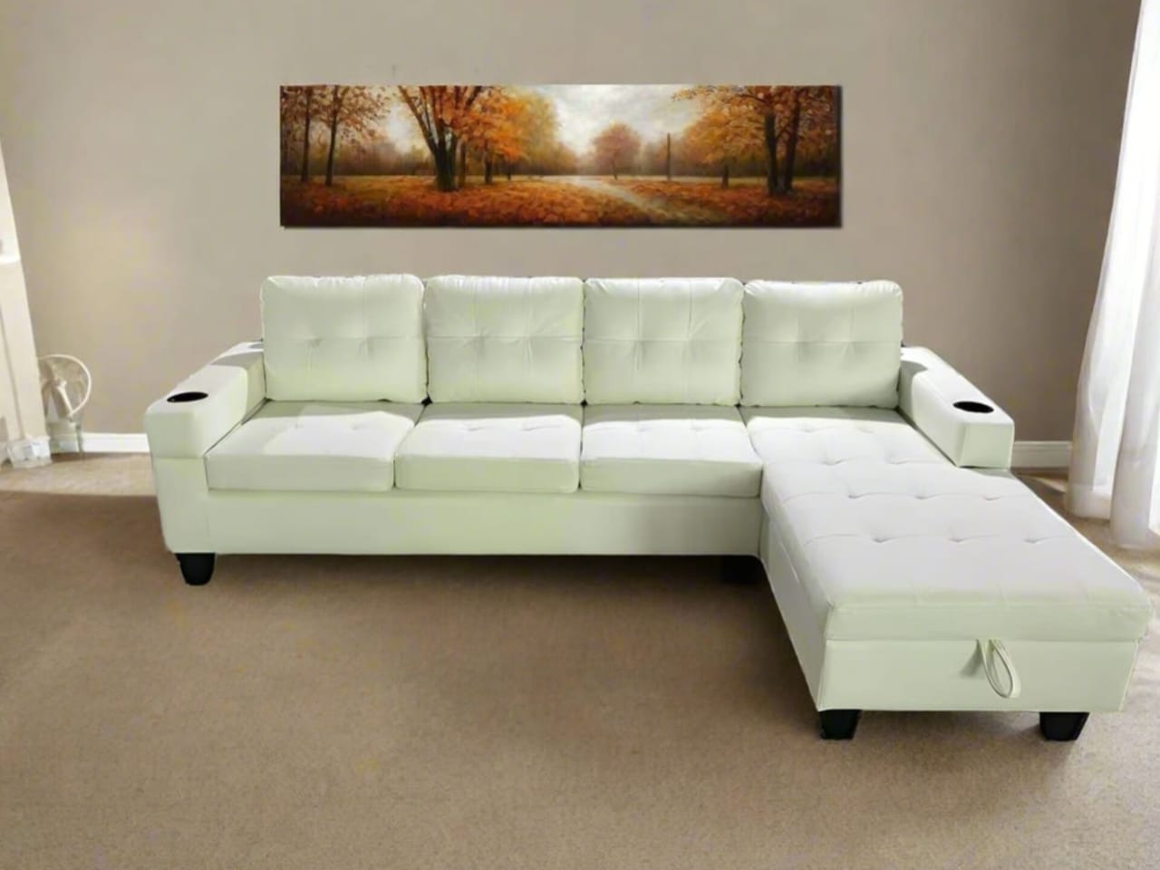 COZY 4 Seater Leather Couch (White)