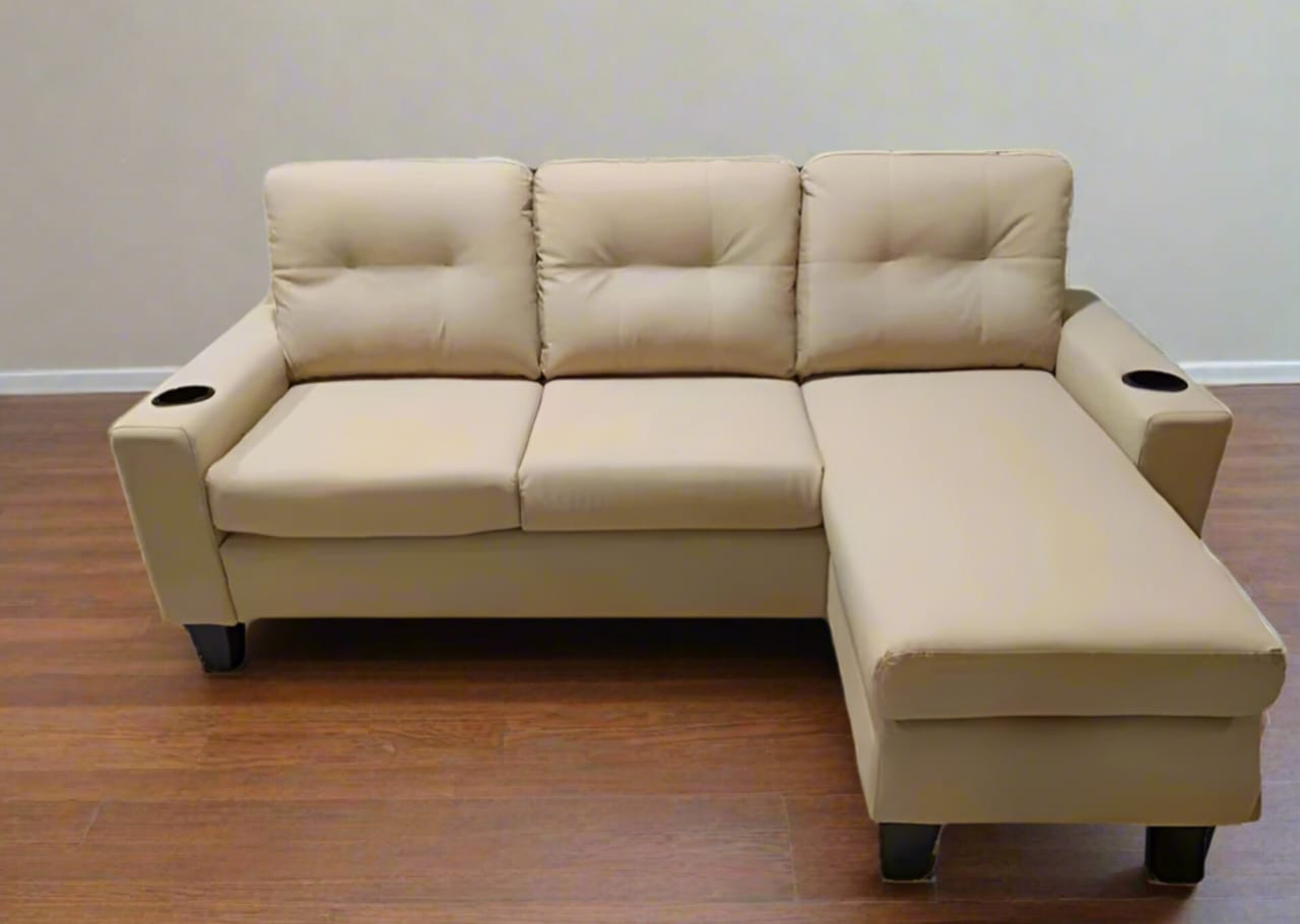COZY 3 Seater Leather Couch (Beige)