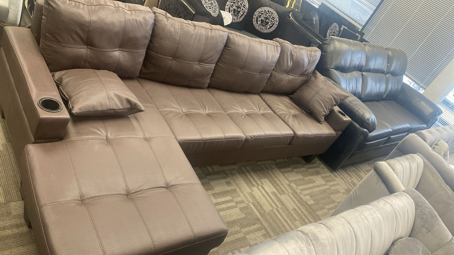 COZY 4 Seater Leather Couch (Brown)