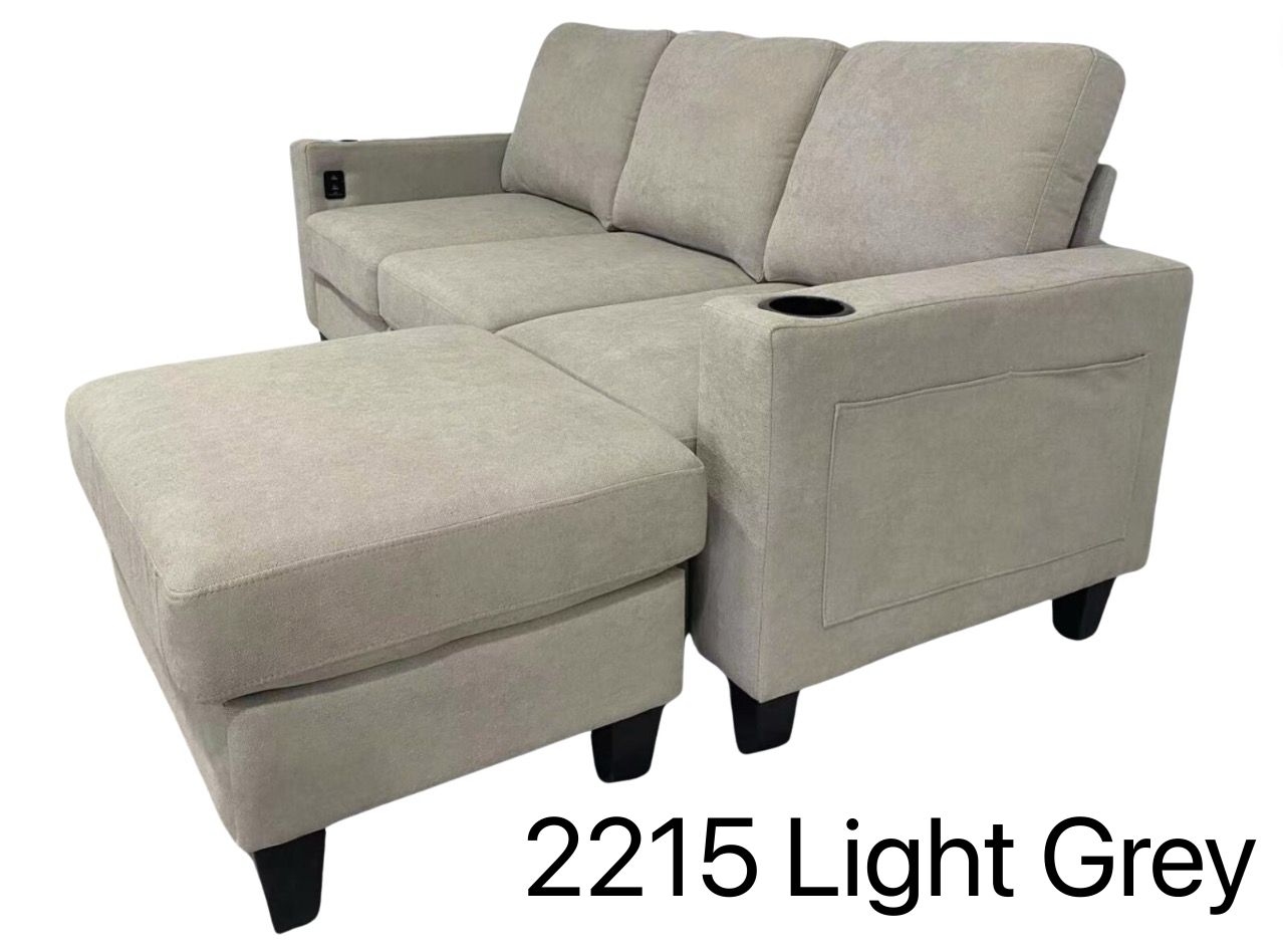 2215 - 3 Piece Sofa Set with Ottoman (Light Grey)
