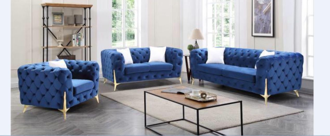 Turkish Tufted Sofa Set 3 + 2 + 1 (Blue)