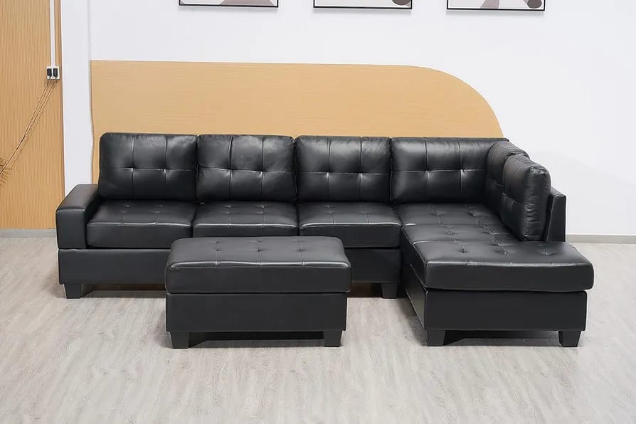 Roma Leather PU Sectional (Black)