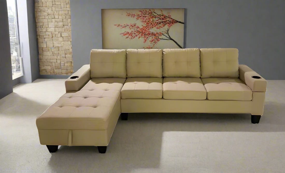 COZY 4 Seater Leather Couch (Beige)