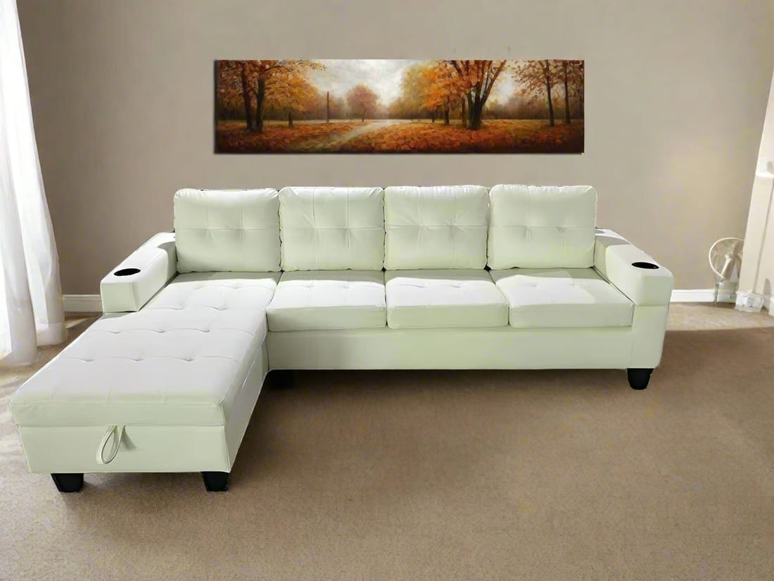 COZY 4 Seater Leather Couch (White)