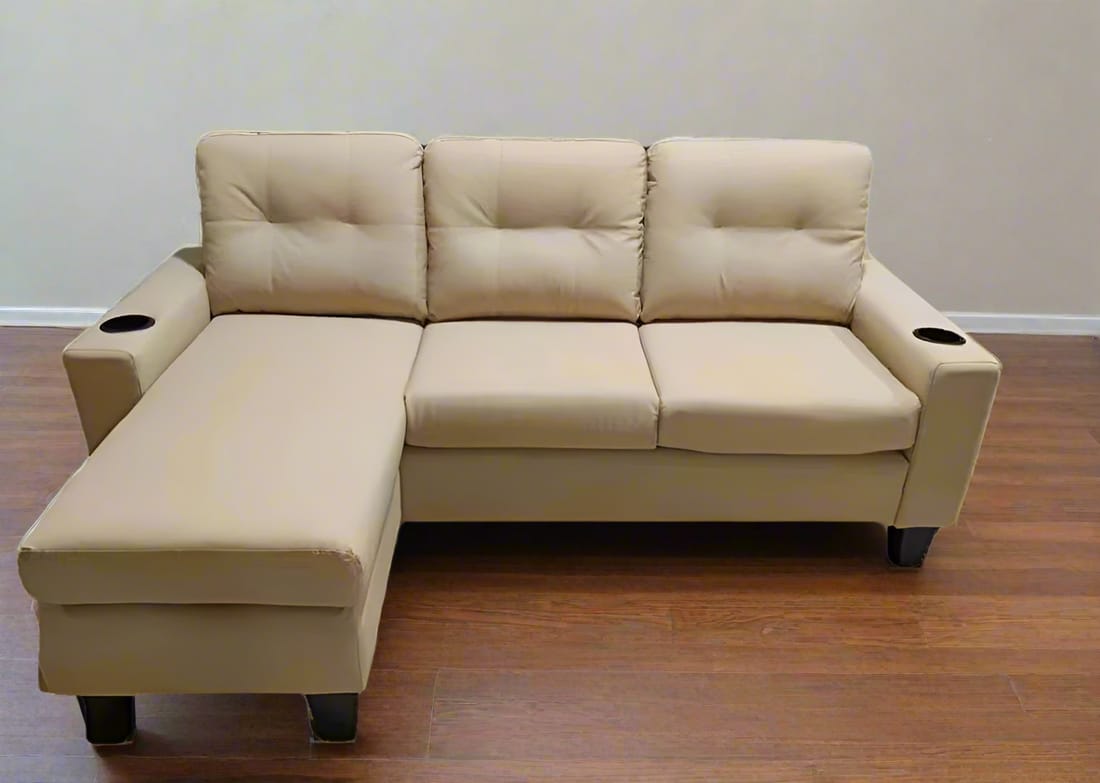 COZY 3 Seater Leather Couch (Beige)