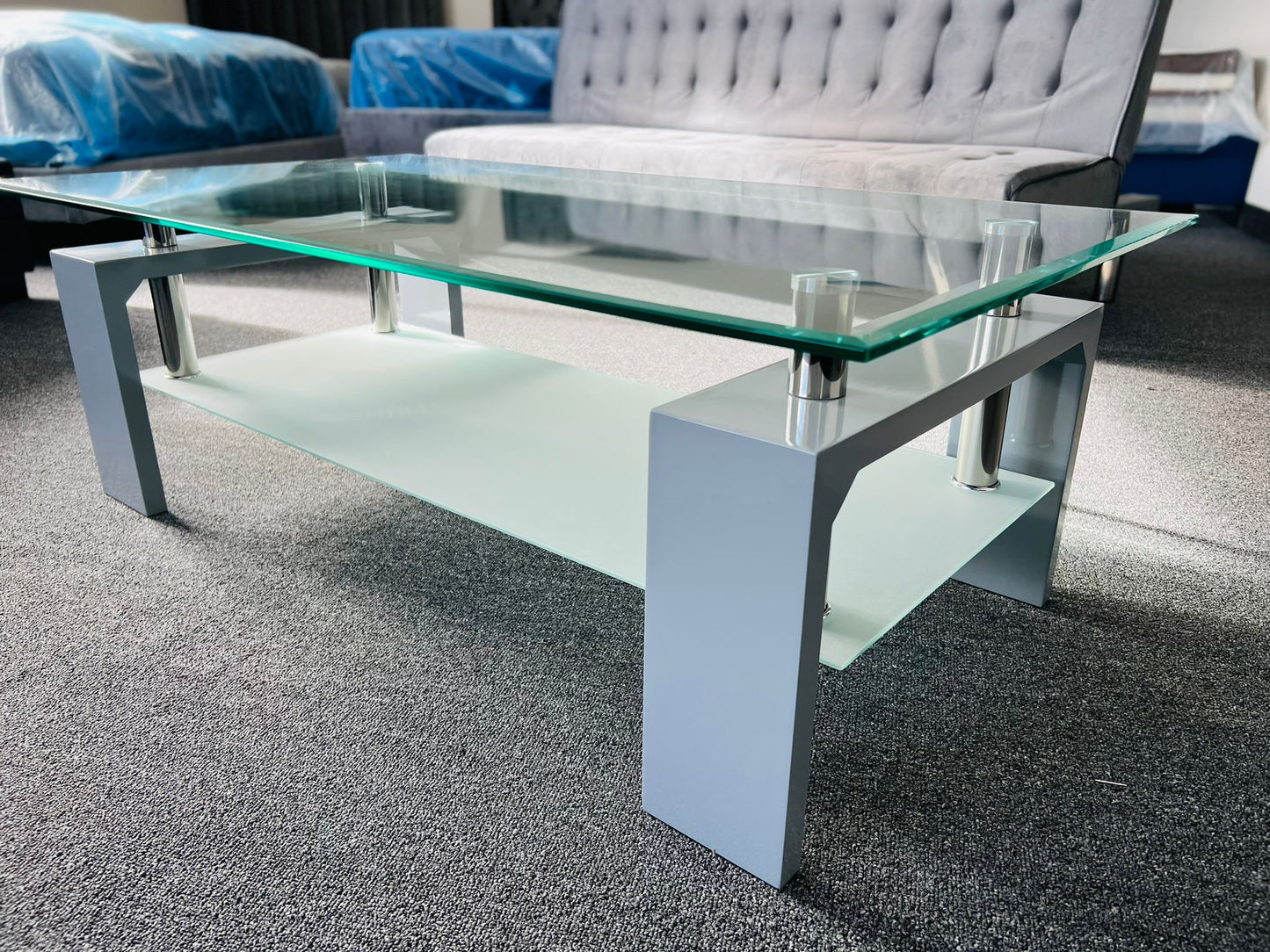 Coffee Table - Mirror Top with 4 Legs (Grey)