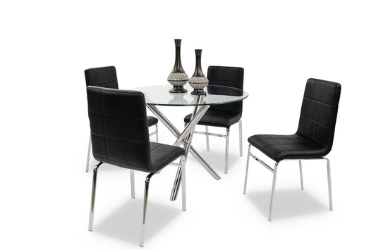 T1447 - Glass Dining Table Set (5 Piece Black Chairs)