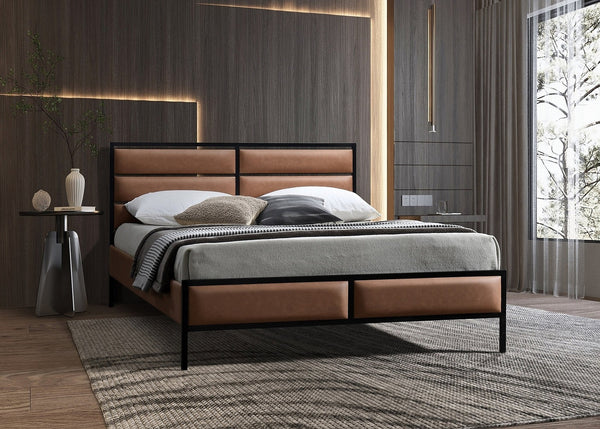 IF-5335 - Metal Frame with Tan PU Inserts Bed Frame