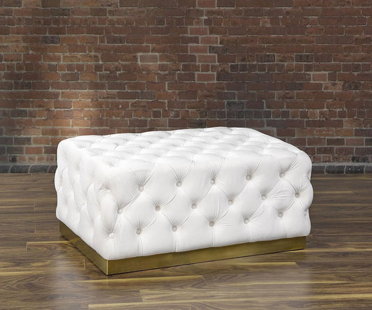 Portia Ottoman – Velvet with Gold Base (Beige)