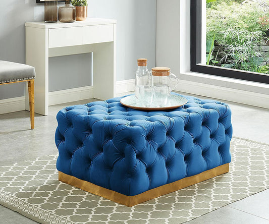Portia Ottoman – Velvet with Gold Base (Blue)