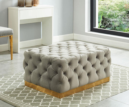 Portia Ottoman – Velvet with Gold Base (Grey)