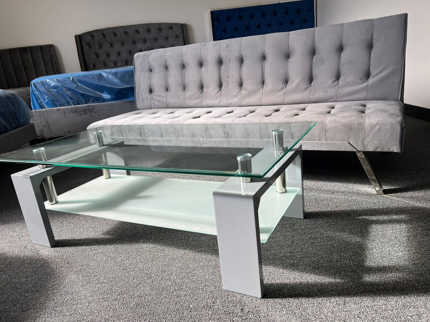 Coffee Table - Mirror Top with 4 Legs (Grey)