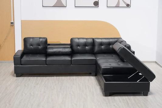 Roma Leather PU Sectional (Black)
