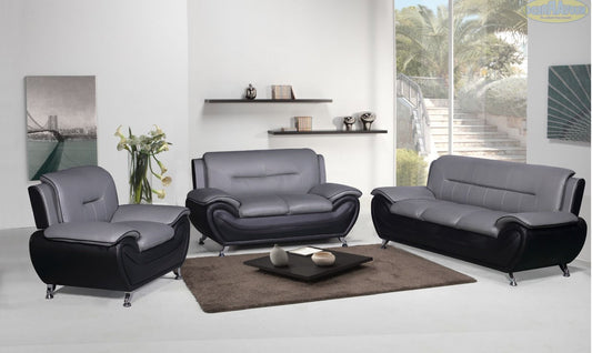 SPEEDY - Leather Faux Sofa Set 3 + 2 + 1 (Grey and Black)
