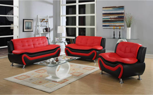 SPEEDY - Leather Faux Sofa Set 3 + 2 + 1  Auckland Red and Black