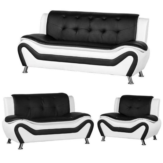 SPEEDY - Leather Faux Sofa Set 3 + 2 + 1  Auckland White and Black