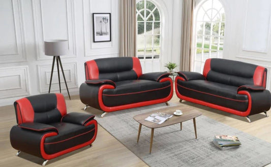 SPEEDY - Leather Faux Sofa Set 3 + 2 + 1  Dalia Red and Black