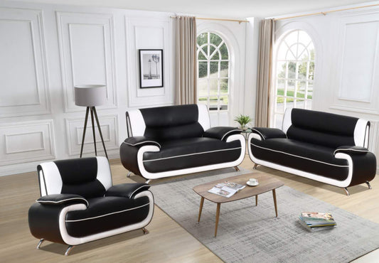 SPEEDY - Leather Faux Sofa Set 3 + 2 + 1  Dalia White and Black