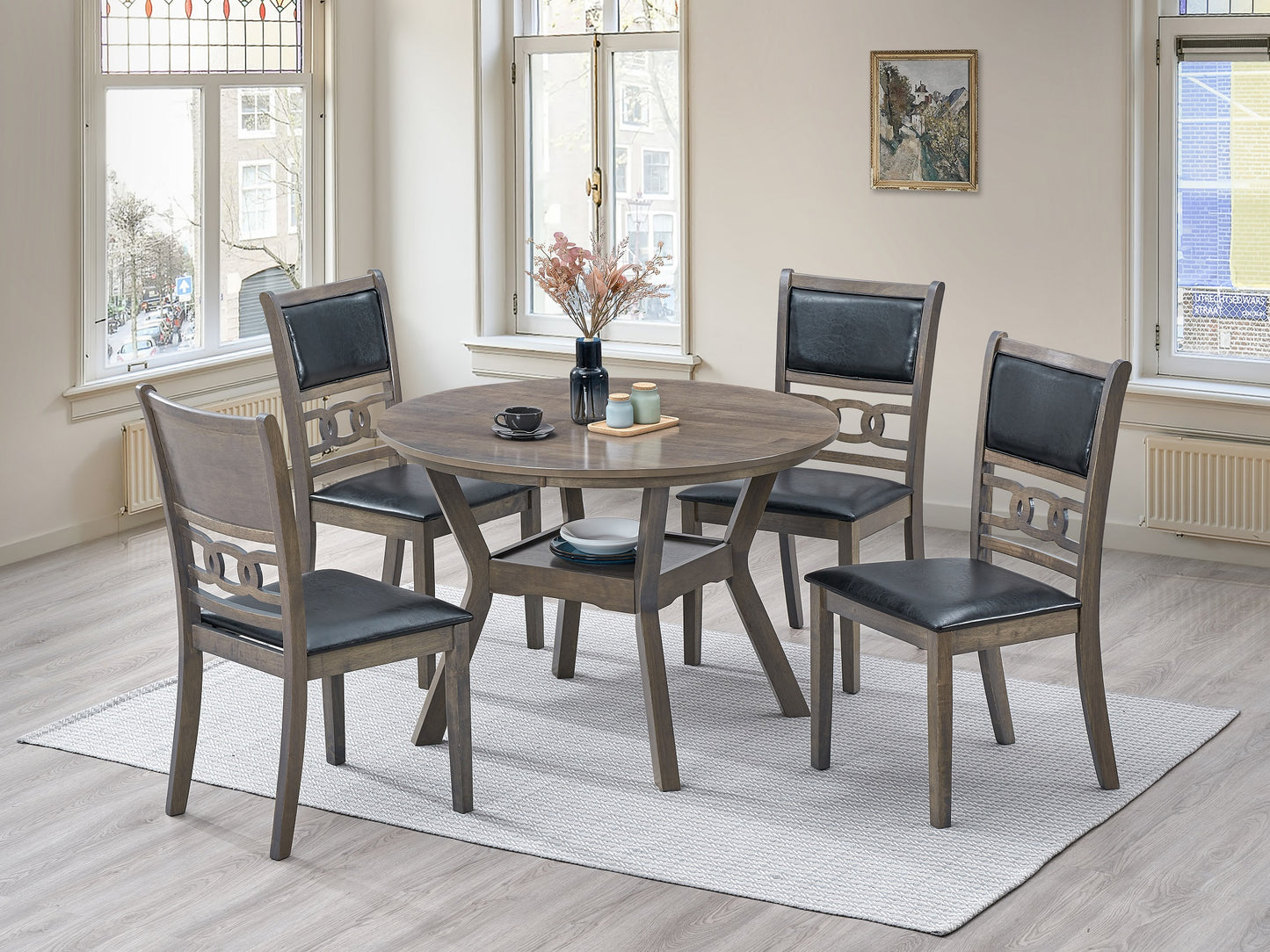 T-1079 - Antique Grey Round  Dinning Set - 4 chairs & table