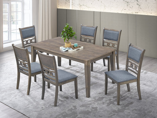 T-1080 - Antique Grey Square Dinning Set - 6 chairs & table