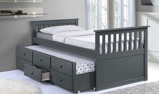 IF314 - Twin Over Twin Wooden Trundle Bed  With Storage Drawers