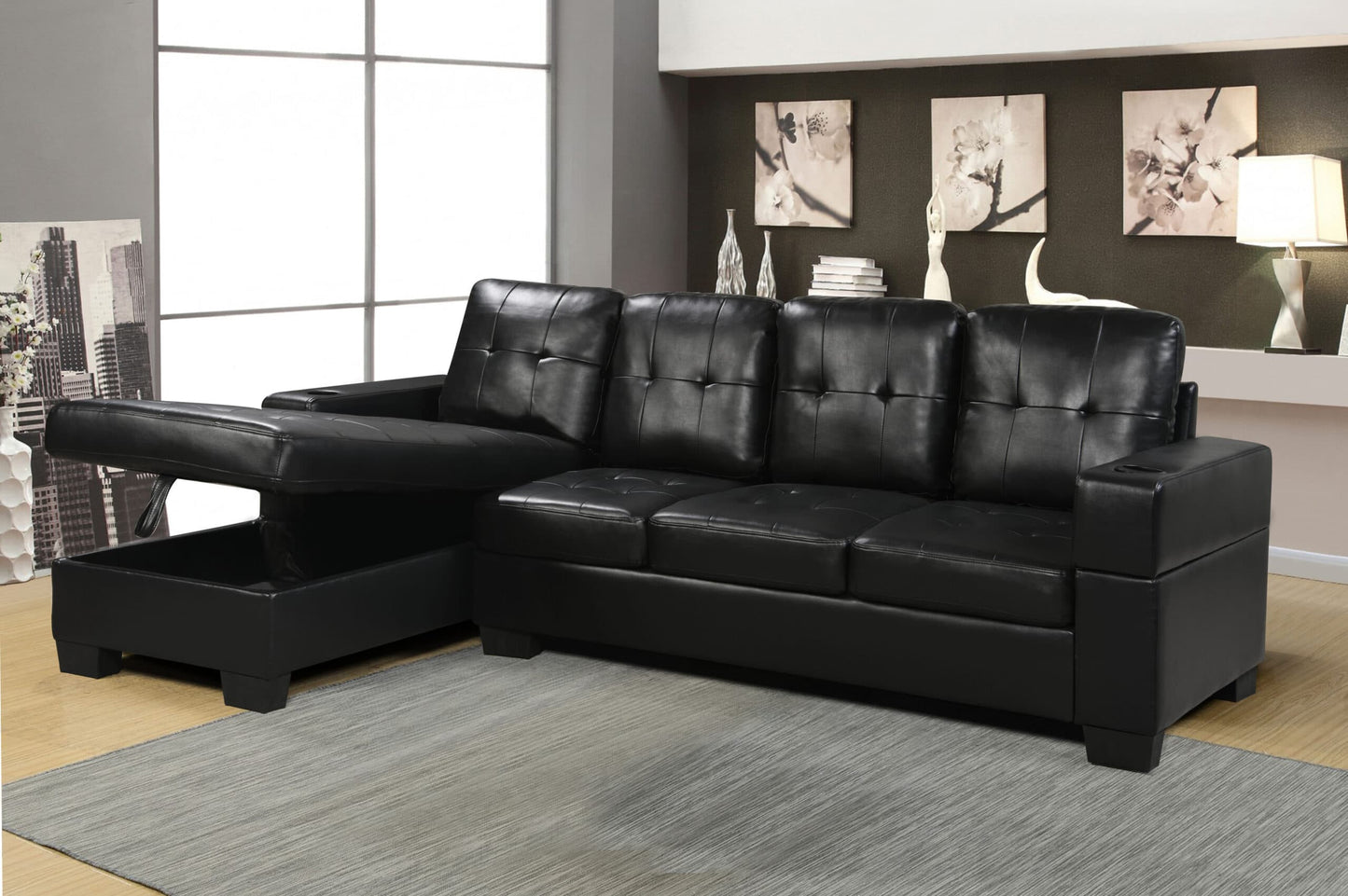 Allium Storage Sectional 4 Seater - PU LEATHER