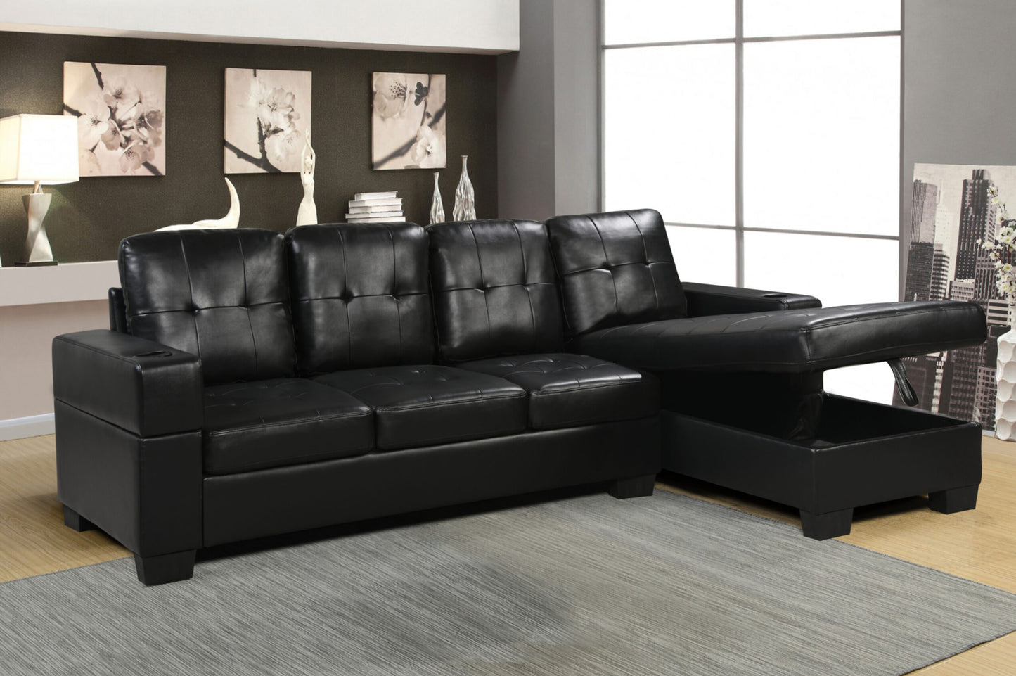 Allium Storage Sectional 4 Seater - PU LEATHER