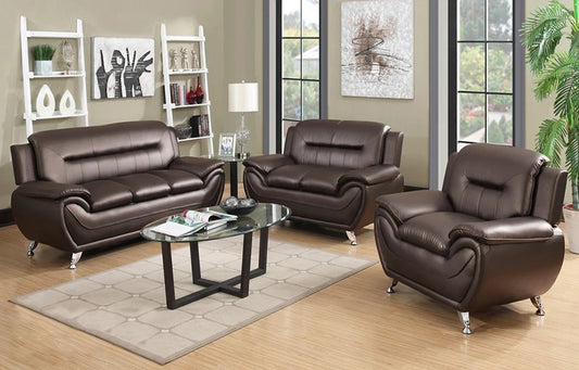 SPEEDY - Leather Faux Sofa Set 3 + 2 + 1  (Brown)