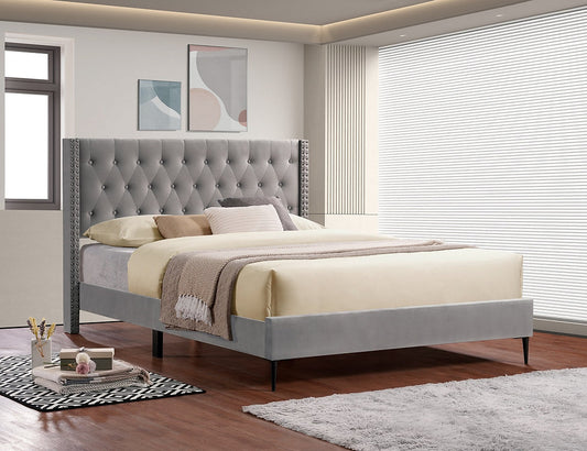 IF-5590 Velvet Platform Bed (Gray)