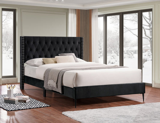 IF-5590 Velvet Platform Bed (Black)