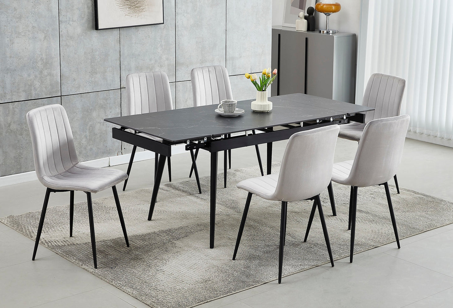 T-1472 / C-1474 Extendable Dining Table Set (Light Grey)