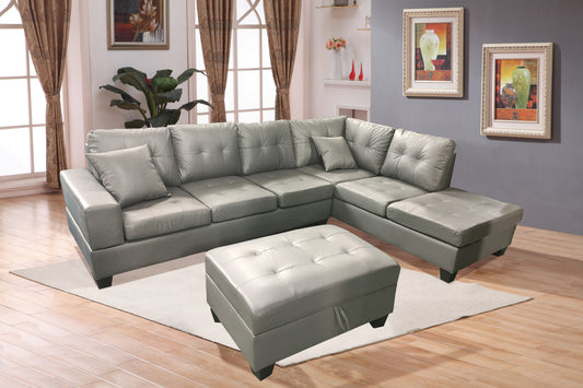 Roma Leather PU Sectional (Grey)